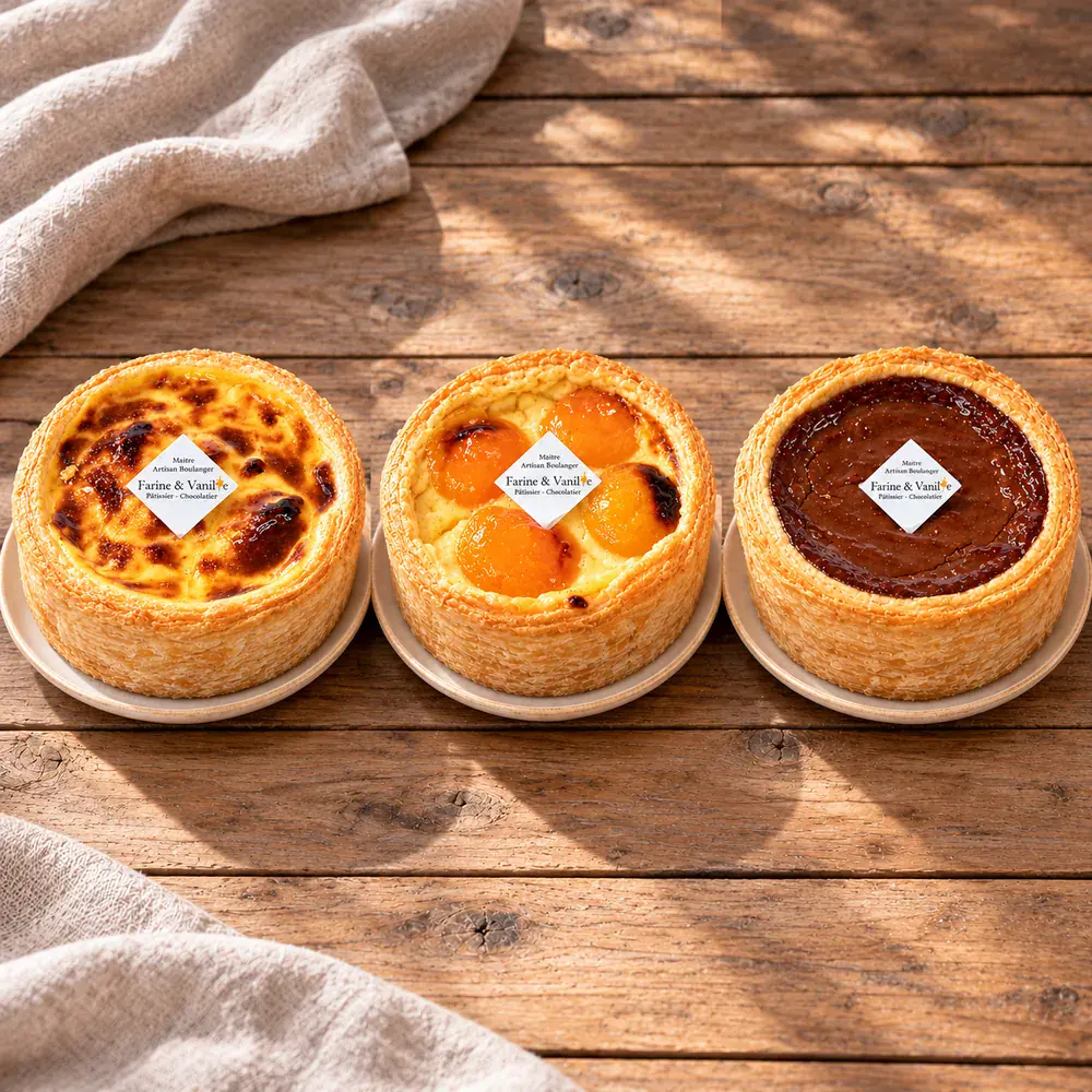 Trio de flans pâtissiers vanille, abricot et chocolat