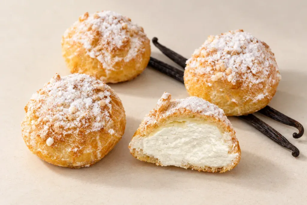 Perles de Camblanes, chouquettes garnies de crème fouettée à la vanille de Madagascar