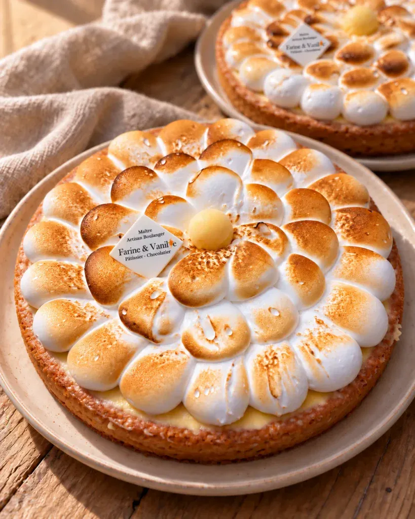 Deux tartes au citron meringuées, création signature Farine & Vanille